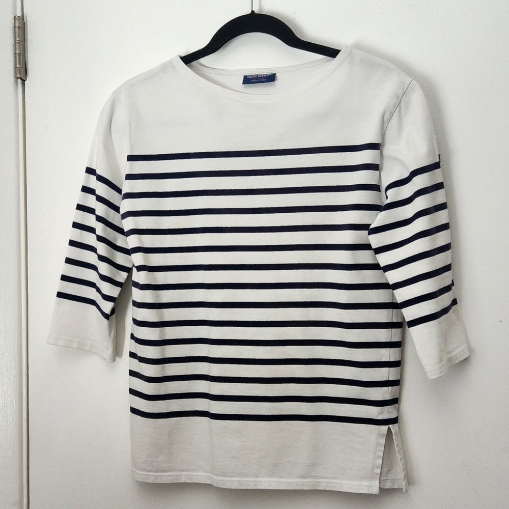 Saint James White and Navy Striped Long Sleeve Top - Picture 2 of 7
